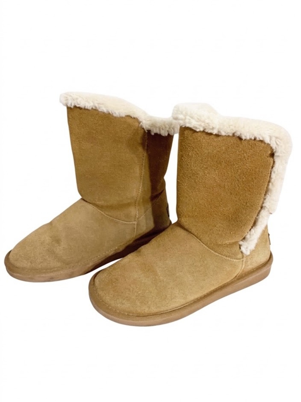 Minnetonka Suede Faux Fur Lined Boots Style 85711 Tan Cream Slip-On Size 6